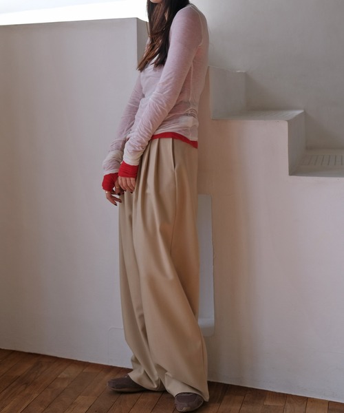 AKTE（アクテ）の「シースルーサムホールトップス（Tシャツ/カットソー・レディース・グレー/ホワイト/レッド・FREE）」の9枚目の写真