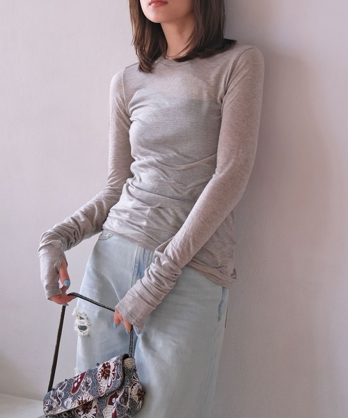 AKTE（アクテ）の「シースルーサムホールトップス（Tシャツ/カットソー・レディース・グレー/ホワイト/レッド・FREE）」の11枚目の写真