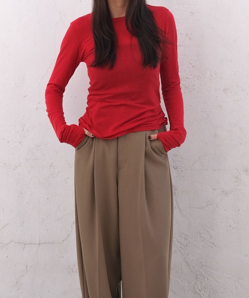 AKTE（アクテ）の「シースルーサムホールトップス（Tシャツ/カットソー・レディース・グレー/ホワイト/レッド・FREE）」の18枚目の写真