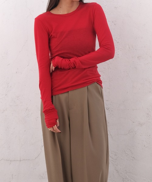 AKTE（アクテ）の「シースルーサムホールトップス（Tシャツ/カットソー・レディース・グレー/ホワイト/レッド・FREE）」の22枚目の写真