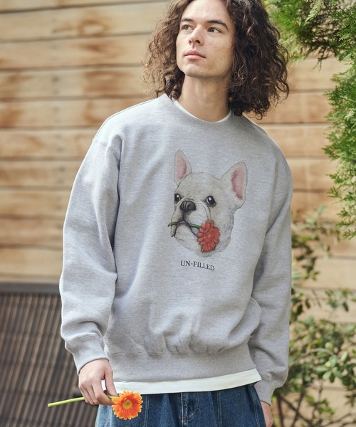 UN-FILLED(アンフィルド)の「msw1836- REAL GERBERA DOG CN SWEAT スウェット(フレンチブルドッグ)(SDUF-2602FBD)(スウェット・メンズ・グレー/ホワイト・XL/L/M)」の2枚目の写真