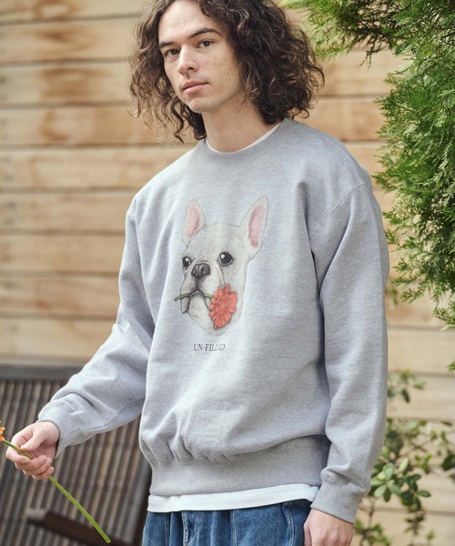 UN-FILLED（アンフィルド）の「msw1836- REAL GERBERA DOG CN SWEAT スウェット（フレンチブルドッグ）(SDUF-2602FBD)（スウェット・メンズ・グレー/ホワイト・XL/L/M）」の4枚目の写真