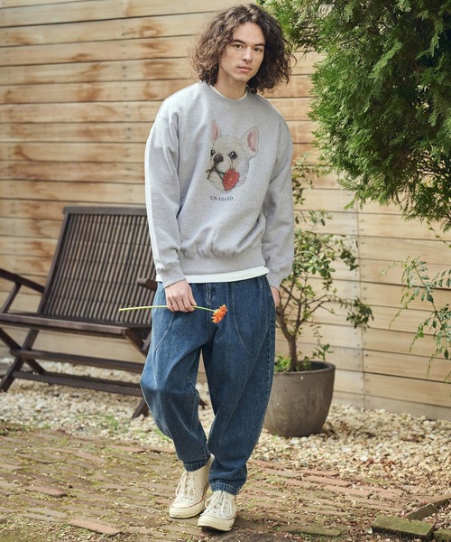 UN-FILLED(アンフィルド)の「msw1836- REAL GERBERA DOG CN SWEAT スウェット(フレンチブルドッグ)(SDUF-2602FBD)(スウェット・メンズ・グレー/ホワイト・XL/L/M)」の5枚目の写真