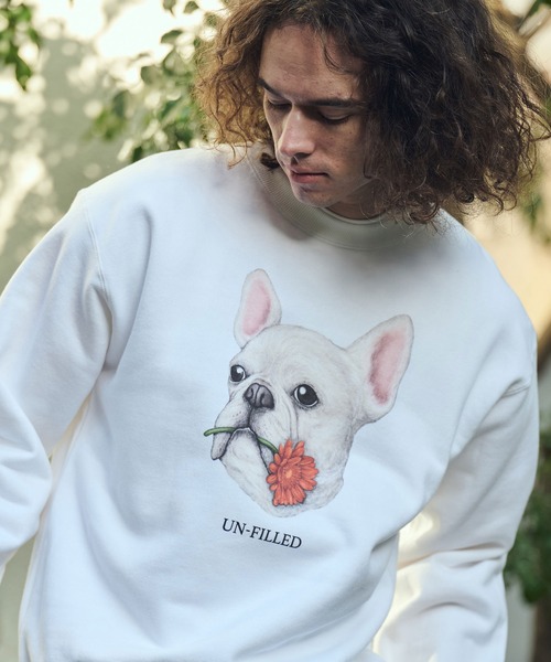 UN-FILLED(アンフィルド)の「msw1836- REAL GERBERA DOG CN SWEAT スウェット(フレンチブルドッグ)(SDUF-2602FBD)(スウェット・メンズ・グレー/ホワイト・XL/L/M)」の7枚目の写真