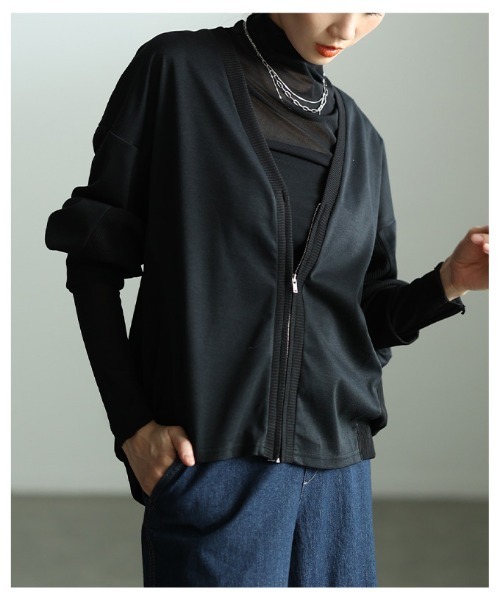 Sawa a la mode（サワアラモード）の「ドッキングジップアップカーディガン（カーディガン/ボレロ・レディース・ブラック/アイボリー・FREE）」の19枚目の写真