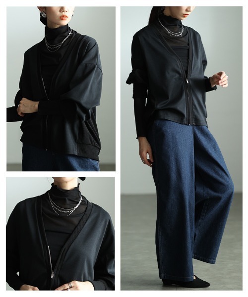Sawa a la mode（サワアラモード）の「ドッキングジップアップカーディガン（カーディガン/ボレロ・レディース・ブラック/アイボリー・FREE）」の14枚目の写真