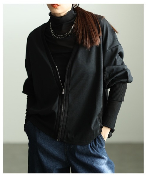 Sawa a la mode（サワアラモード）の「ドッキングジップアップカーディガン（カーディガン/ボレロ・レディース・ブラック/アイボリー・FREE）」の13枚目の写真