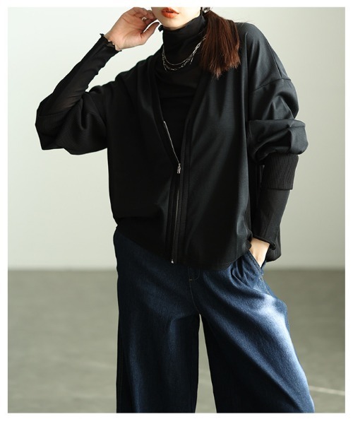 Sawa a la mode（サワアラモード）の「ドッキングジップアップカーディガン（カーディガン/ボレロ・レディース・ブラック/アイボリー・FREE）」の11枚目の写真