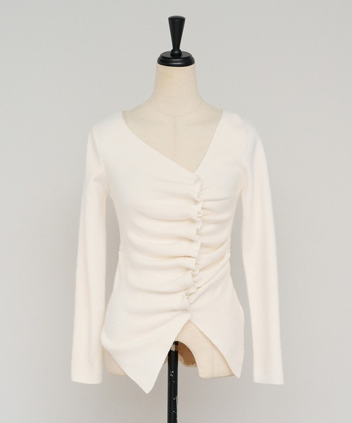 ENC（エンク）の「front gather cardigan / フロントギャザーカーディガン（Tシャツ/カットソー・レディース・オフホワイト/ブラック・FREE）」の21枚目の写真