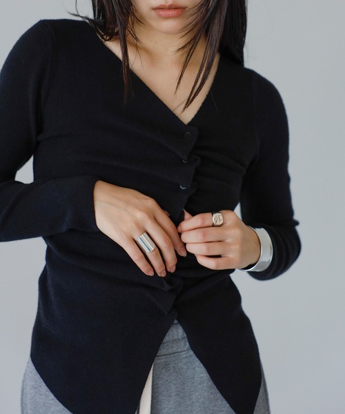 ENC（エンク）の「front gather cardigan / フロントギャザーカーディガン（Tシャツ/カットソー・レディース・オフホワイト/ブラック・FREE）」の20枚目の写真