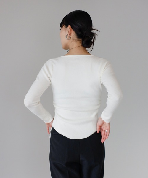 ENC（エンク）の「front gather cardigan / フロントギャザーカーディガン（Tシャツ/カットソー・レディース・オフホワイト/ブラック・FREE）」の12枚目の写真