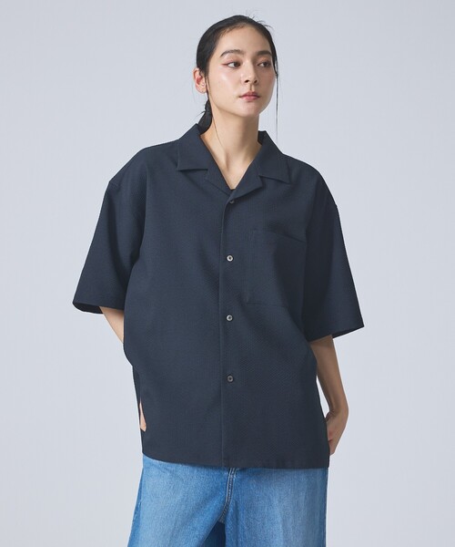 FORTUNA HOMME（フォルトゥナオム）の「【FORTUNA /フォルトゥナ】ECOTECSeerSuckerOpenCollarShirt/エコテックシアサッカーオープンカラーシャツ/ユニセックス/【WEB限定】（シャツ/ブラウス・メンズ・ブラック/ホワイト・M/L）」の2枚目の写真