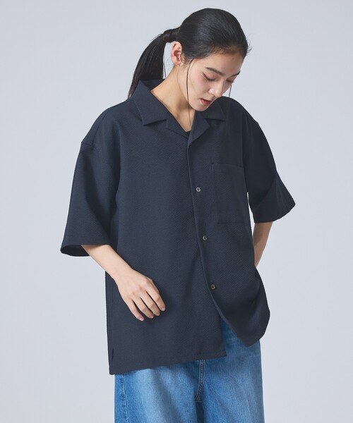 FORTUNA HOMME（フォルトゥナオム）の「【FORTUNA /フォルトゥナ】ECOTECSeerSuckerOpenCollarShirt/エコテックシアサッカーオープンカラーシャツ/ユニセックス/【WEB限定】（シャツ/ブラウス・メンズ・ブラック/ホワイト・M/L）」の3枚目の写真