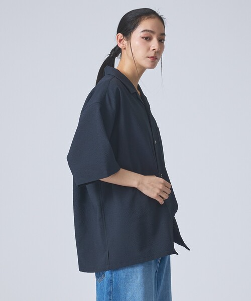 FORTUNA HOMME（フォルトゥナオム）の「【FORTUNA /フォルトゥナ】ECOTECSeerSuckerOpenCollarShirt/エコテックシアサッカーオープンカラーシャツ/ユニセックス/【WEB限定】（シャツ/ブラウス・メンズ・ブラック/ホワイト・M/L）」の4枚目の写真