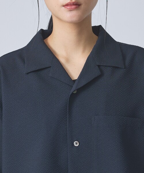 FORTUNA HOMME（フォルトゥナオム）の「【FORTUNA /フォルトゥナ】ECOTECSeerSuckerOpenCollarShirt/エコテックシアサッカーオープンカラーシャツ/ユニセックス/【WEB限定】（シャツ/ブラウス・メンズ・ブラック/ホワイト・M/L）」の7枚目の写真