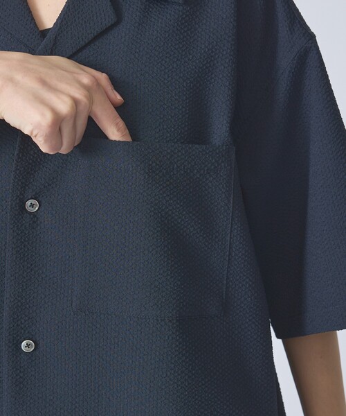FORTUNA HOMME（フォルトゥナオム）の「【FORTUNA /フォルトゥナ】ECOTECSeerSuckerOpenCollarShirt/エコテックシアサッカーオープンカラーシャツ/ユニセックス/【WEB限定】（シャツ/ブラウス・メンズ・ブラック/ホワイト・M/L）」の8枚目の写真