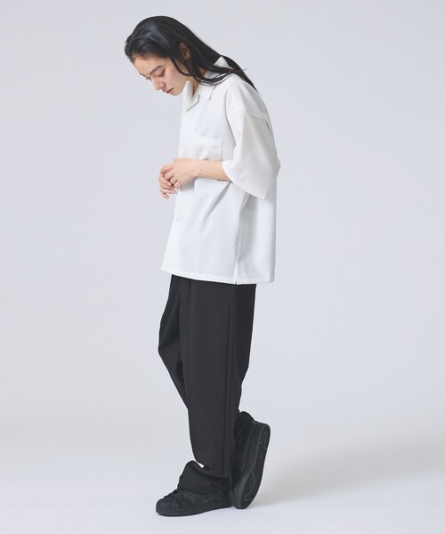 FORTUNA HOMME（フォルトゥナオム）の「【FORTUNA /フォルトゥナ】ECOTECSeerSuckerOpenCollarShirt/エコテックシアサッカーオープンカラーシャツ/ユニセックス/【WEB限定】（シャツ/ブラウス・メンズ・ブラック/ホワイト・M/L）」の14枚目の写真