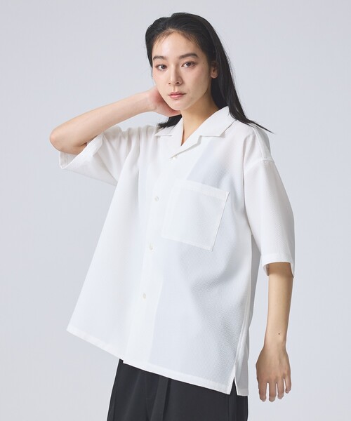 FORTUNA HOMME（フォルトゥナオム）の「【FORTUNA /フォルトゥナ】ECOTECSeerSuckerOpenCollarShirt/エコテックシアサッカーオープンカラーシャツ/ユニセックス/【WEB限定】（シャツ/ブラウス・メンズ・ブラック/ホワイト・M/L）」の15枚目の写真