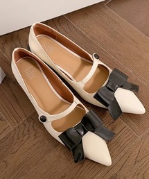 Mejoul（メジュール）の「【26年春夏新規】エナメルバックルリボン チャンキーヒールポインテッドトゥパンプス（パンプス）」