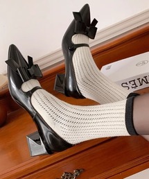 Mejoul（メジュール）の「【26年春夏新規】エナメルバックルリボン チャンキーヒールポインテッドトゥパンプス（パンプス）」