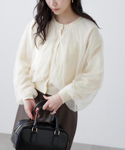 FREE'S MART（フリーズマート）の「チュールレイヤードクルーネックニットカーディガン（ニット/セーター・レディース・イエロー/ホワイト/ブラック・FREE）」の3枚目の写真