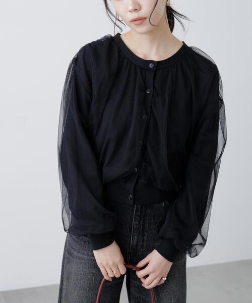 FREE'S MART（フリーズマート）の「チュールレイヤードクルーネックニットカーディガン（ニット/セーター・レディース・イエロー/ホワイト/ブラック・FREE）」の5枚目の写真