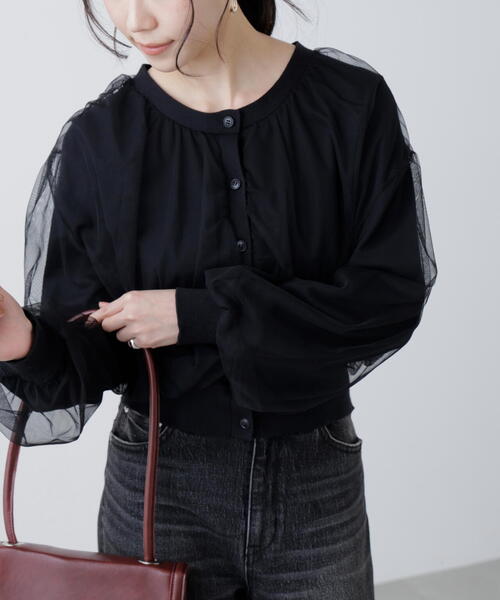 FREE'S MART（フリーズマート）の「チュールレイヤードクルーネックニットカーディガン（ニット/セーター・レディース・イエロー/ホワイト/ブラック・FREE）」の6枚目の写真