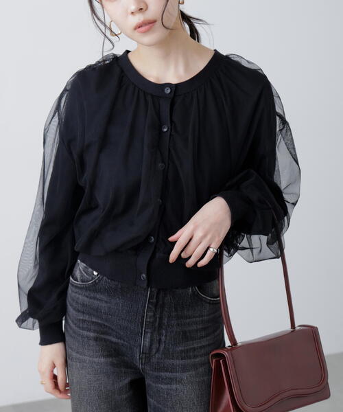 FREE'S MART（フリーズマート）の「チュールレイヤードクルーネックニットカーディガン（ニット/セーター・レディース・イエロー/ホワイト/ブラック・FREE）」の7枚目の写真