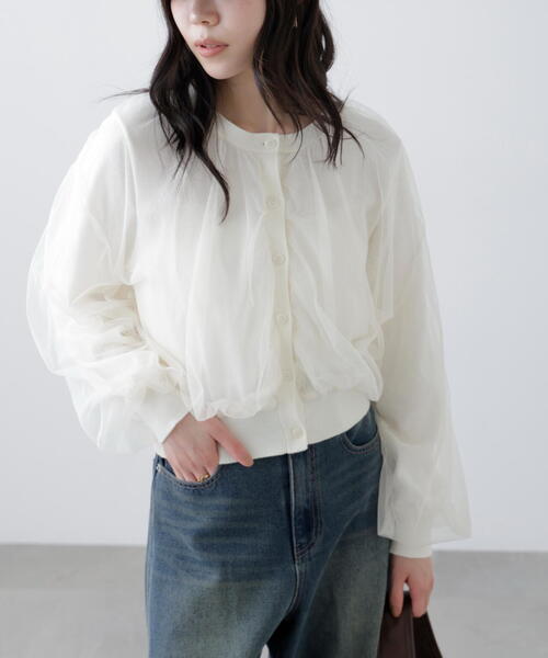 FREE'S MART（フリーズマート）の「チュールレイヤードクルーネックニットカーディガン（ニット/セーター・レディース・イエロー/ホワイト/ブラック・FREE）」の15枚目の写真