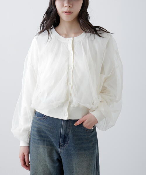 FREE'S MART（フリーズマート）の「チュールレイヤードクルーネックニットカーディガン（ニット/セーター・レディース・イエロー/ホワイト/ブラック・FREE）」の20枚目の写真