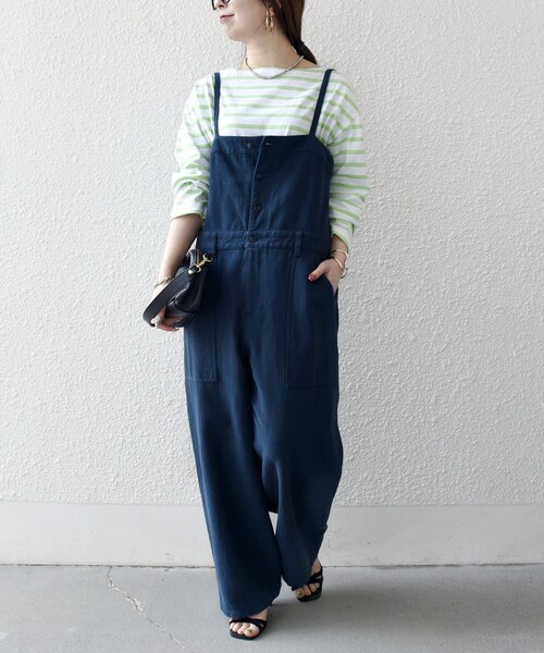 SHIPS any（シップス エニィ）の「SHIPS any:〈洗濯機可能〉カルゼ キャミ ワイド サロペット（サロペット/オーバーオール・レディース・オフホワイト/ネイビー・ONE SIZE）」の2枚目の写真