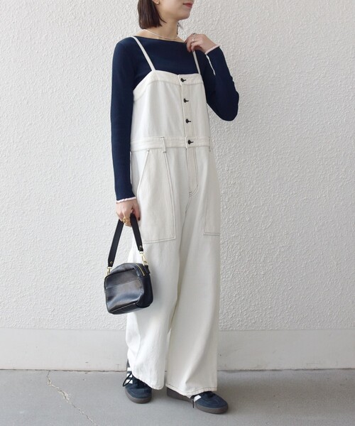 SHIPS any（シップス エニィ）の「SHIPS any:〈洗濯機可能〉カルゼ キャミ ワイド サロペット（サロペット/オーバーオール・レディース・オフホワイト/ネイビー・ONE SIZE）」の5枚目の写真