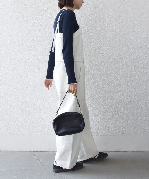 SHIPS any（シップス エニィ）の「SHIPS any:〈洗濯機可能〉カルゼ キャミ ワイド サロペット（サロペット/オーバーオール・レディース・オフホワイト/ネイビー・ONE SIZE）」の6枚目の写真