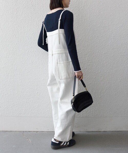 SHIPS any（シップス エニィ）の「SHIPS any:〈洗濯機可能〉カルゼ キャミ ワイド サロペット（サロペット/オーバーオール・レディース・オフホワイト/ネイビー・ONE SIZE）」の7枚目の写真