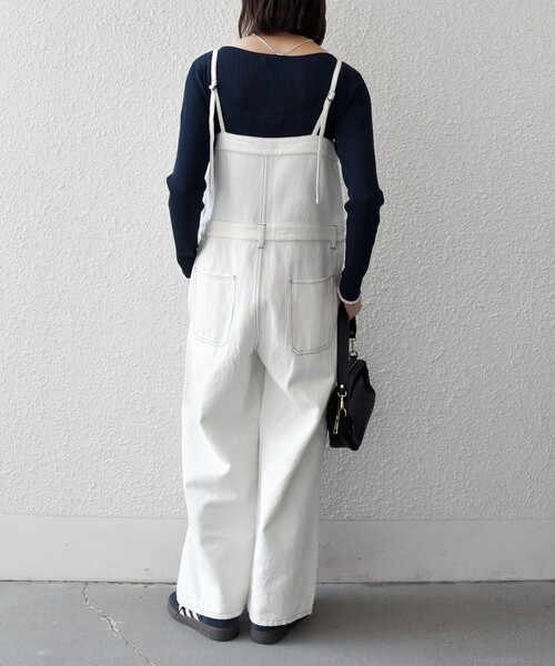 SHIPS any（シップス エニィ）の「SHIPS any:〈洗濯機可能〉カルゼ キャミ ワイド サロペット（サロペット/オーバーオール・レディース・オフホワイト/ネイビー・ONE SIZE）」の8枚目の写真