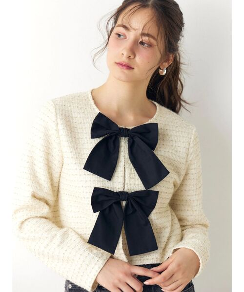 CALNAMUR（カルナムール）の「カットラメツイードリボンジャケット（カーディガン/ボレロ・レディース・ブラック/オフホワイト/ピンク・FREE）」の2枚目の写真