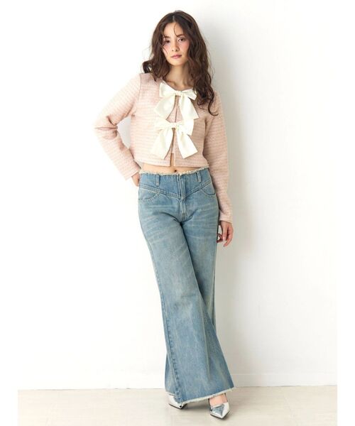 CALNAMUR（カルナムール）の「カットラメツイードリボンジャケット（カーディガン/ボレロ・レディース・ブラック/オフホワイト/ピンク・FREE）」の4枚目の写真