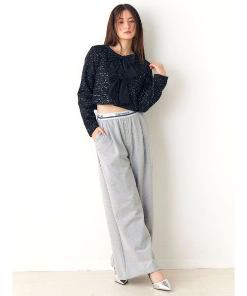 CALNAMUR（カルナムール）の「カットラメツイードリボンジャケット（カーディガン/ボレロ・レディース・ブラック/オフホワイト/ピンク・FREE）」の8枚目の写真