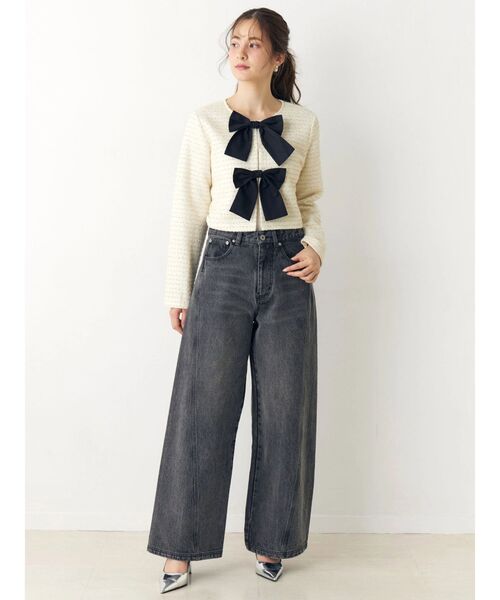 CALNAMUR（カルナムール）の「カットラメツイードリボンジャケット（カーディガン/ボレロ・レディース・ブラック/オフホワイト/ピンク・FREE）」の10枚目の写真