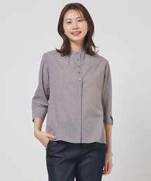 J.PRESS(ジェイプレス)の「【洗える】リネンminiチェック バンドカラー ブラウス(シャツ/ブラウス)」