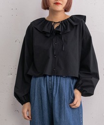 ラッフルカラークロップドブラウス