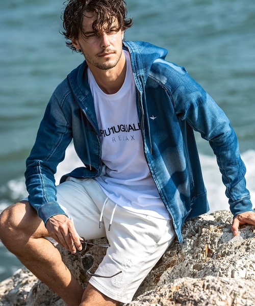 1PIU1UGUALE3  RELAX （ウノピゥウノウグァーレトレ リラックス）の「1PIU1UGUALE3 RELAX(ウノピゥウノウグァーレトレ リラックス)ダメージジョグデニムショーツ（デニムパンツ・メンズ・ブラック/ホワイト・S/M/L/XL/XXL）」の12枚目の写真