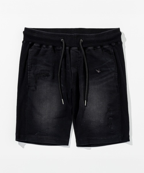 1PIU1UGUALE3  RELAX （ウノピゥウノウグァーレトレ リラックス）の「1PIU1UGUALE3 RELAX(ウノピゥウノウグァーレトレ リラックス)ダメージジョグデニムショーツ（デニムパンツ・メンズ・ブラック/ホワイト・S/M/L/XL/XXL）」の6枚目の写真