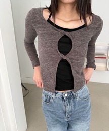 【レイヤード風】キャミソール ツイスト カッティング 長袖 Tシャツ