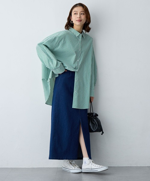 anyfee（エニフィー）の「【anyfee/大きいサイズ】フロントスリットデニムスカート(2026SS)（スカート・レディース・インディゴブルー/ブルー・LL/3L/4L/5L）」の4枚目の写真