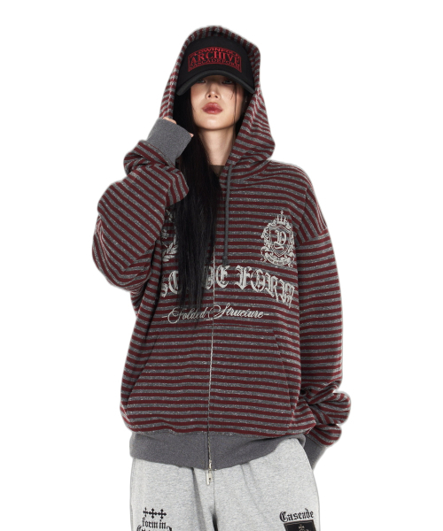IDWS(アイドンワナセル)の「Proto Stripe Hoodie Zip Up Burgundy(パーカー・レディース・その他・1/2/0)」の3枚目の写真
