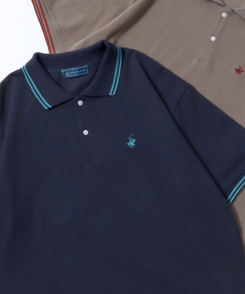 BEVERLY HILLS POLO CLUB（ビバリーヒルズポロクラブ）の「BEVERLY HILLS POLO CLUB/ビバリーヒルズポロクラブ オーバーサイズ ワンポイント刺繍 鹿の子 ラインリブ 半袖ポロシャツ レディース メンズ（ポロシャツ・メンズ・グリーン/ネイビー/ブラック/オリーブ/サックスブルー/オフホワイト・M/L/LL）」の5枚目の写真