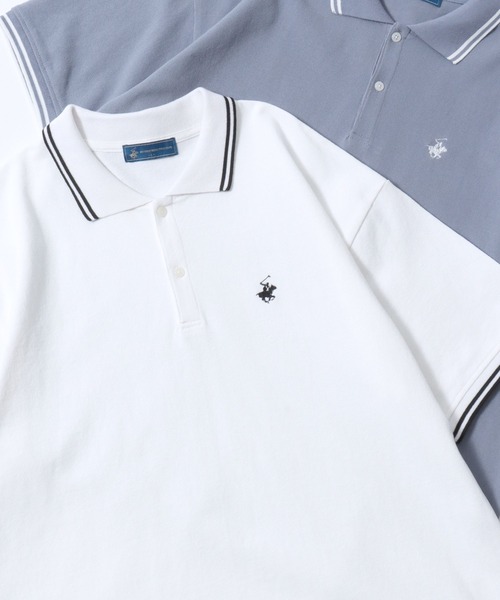 BEVERLY HILLS POLO CLUB（ビバリーヒルズポロクラブ）の「BEVERLY HILLS POLO CLUB/ビバリーヒルズポロクラブ オーバーサイズ ワンポイント刺繍 鹿の子 ラインリブ 半袖ポロシャツ レディース メンズ（ポロシャツ・メンズ・グリーン/ネイビー/ブラック/オリーブ/サックスブルー/オフホワイト・M/L/LL）」の2枚目の写真