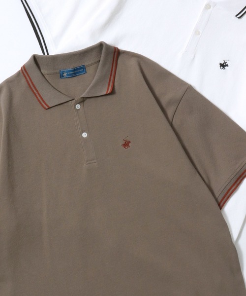 BEVERLY HILLS POLO CLUB（ビバリーヒルズポロクラブ）の「BEVERLY HILLS POLO CLUB/ビバリーヒルズポロクラブ オーバーサイズ ワンポイント刺繍 鹿の子 ラインリブ 半袖ポロシャツ レディース メンズ（ポロシャツ・メンズ・グリーン/ネイビー/ブラック/オリーブ/サックスブルー/オフホワイト・M/L/LL）」の3枚目の写真