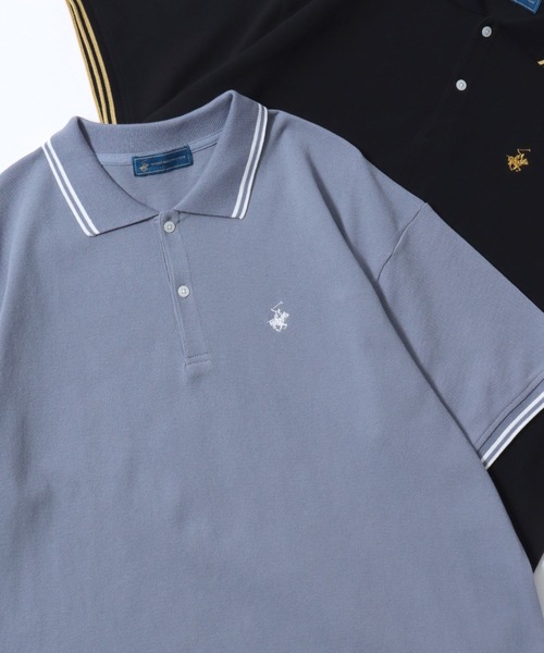 BEVERLY HILLS POLO CLUB（ビバリーヒルズポロクラブ）の「BEVERLY HILLS POLO CLUB/ビバリーヒルズポロクラブ オーバーサイズ ワンポイント刺繍 鹿の子 ラインリブ 半袖ポロシャツ レディース メンズ（ポロシャツ・メンズ・グリーン/ネイビー/ブラック/オリーブ/サックスブルー/オフホワイト・M/L/LL）」の6枚目の写真